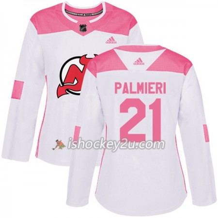 Dame NHL New Jersey Devils Trøje Kyle Palmieri 21 Adidas 2017-2018 Hvid Lyserød Fashion Authentic